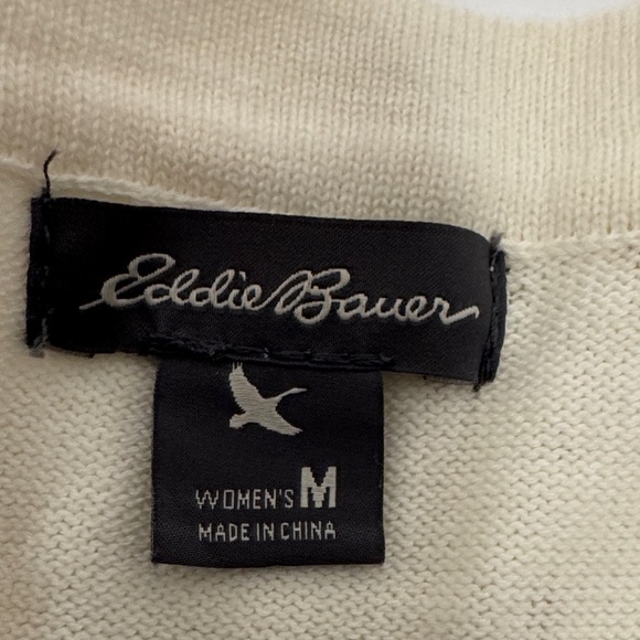 Eddie Bauer Polka Dot Cardigan 3/4 length sleeves size M Ivory w/gold polka dots - Picture 2 of 6